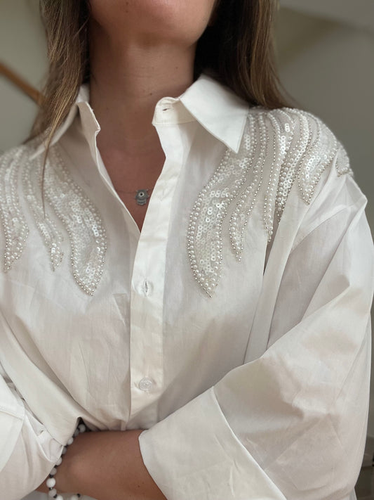 ASTRAL | Camisa com pérolas e lantejoulas bordadas