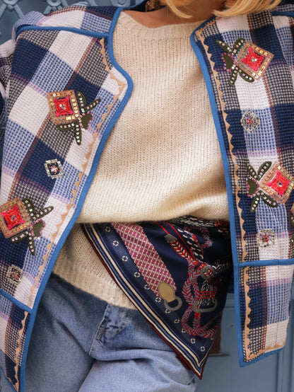 BLUE WAFFLE EMBROIDERED JACKET