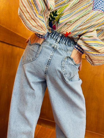 CORAZON | Jeans palazzo com corações azuis