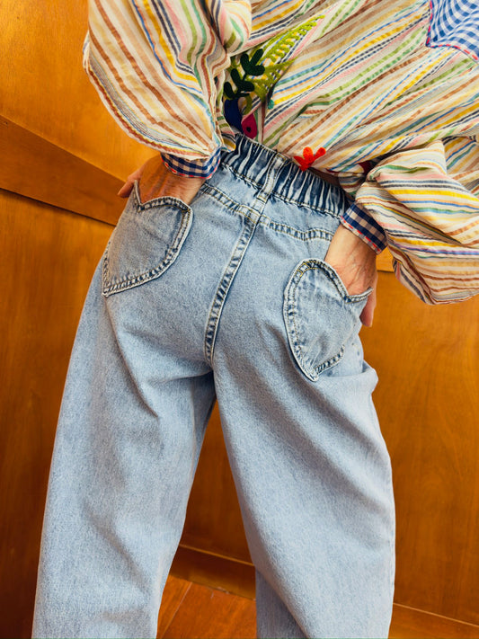 CORAZON | Jeans palazzo com corações azuis