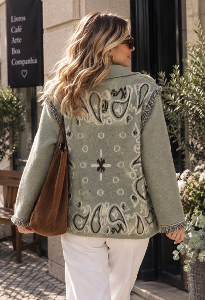 BANDANA KNIT JACKET - GREEN MATCHA