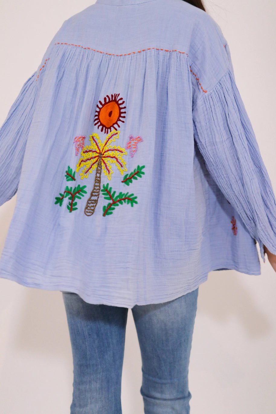 BLUE PALM BLOUSE