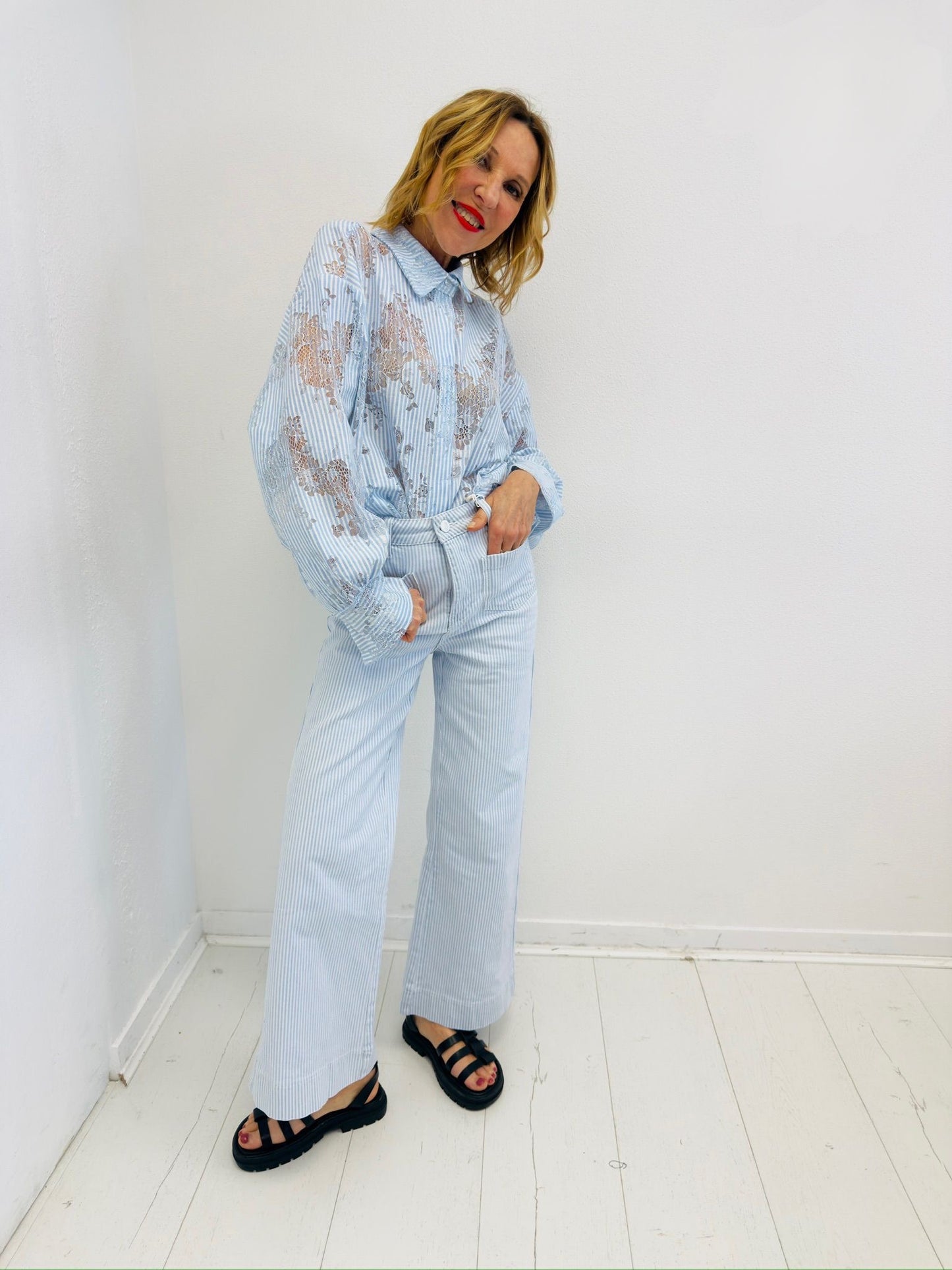 ELOISE | Jeans wide leg com riscas