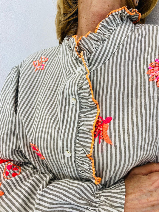 BOHEMIAN | Camisa de riscas com bordados coloridos