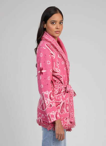 BANDANA KNIT CARGIGAN - PINK