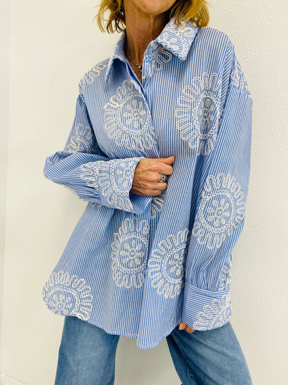 SOLARIS | Camisa de riscas com bordados