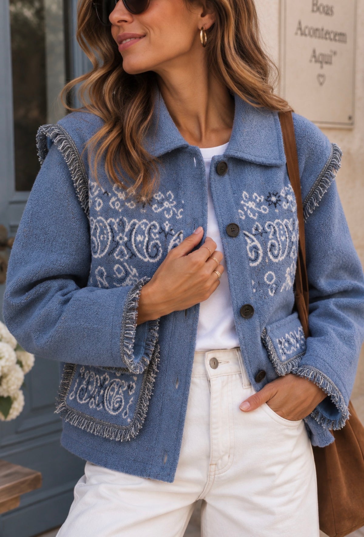 BANDANA KNIT JACKET - BLUE