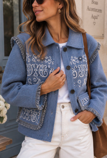 BANDANA KNIT JACKET - BLUE