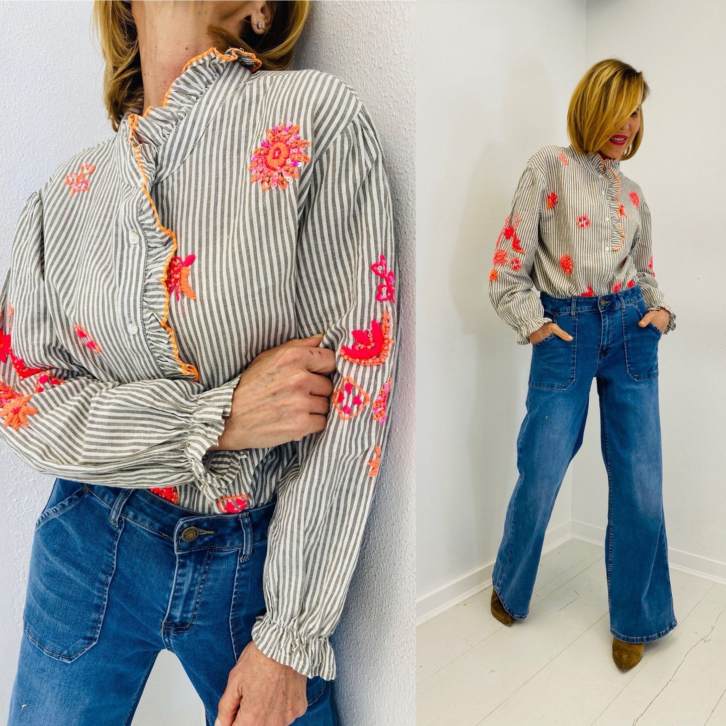 BOHEMIAN | Camisa de riscas com bordados coloridos