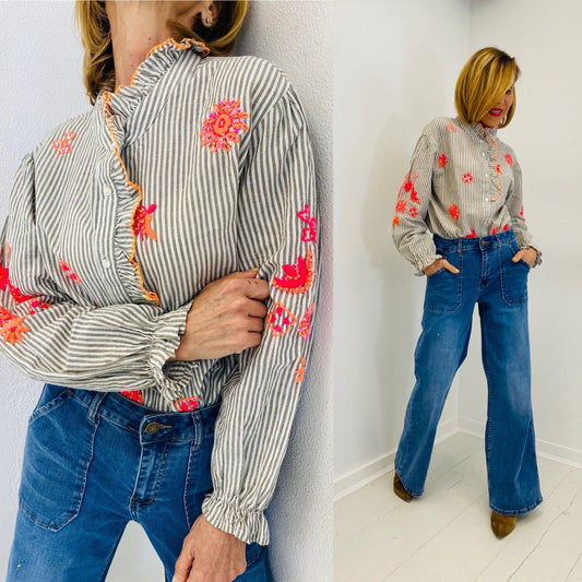 BOHEMIAN | Camisa de riscas com bordados coloridos