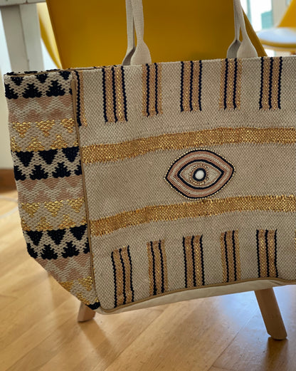 GOLDEN EYE | Cotton bag with beads