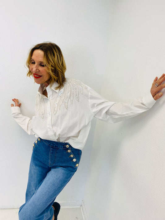 ASTRAL | Camisa com pérolas e lantejoulas bordadas