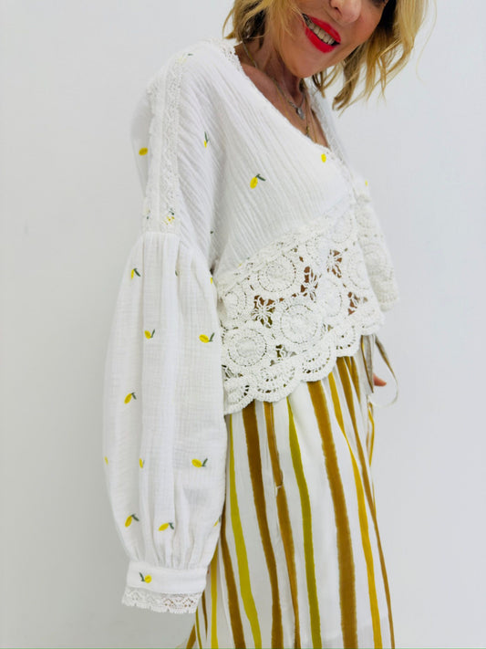 LEMON | Casaco de algodão com limões bordados e crochet