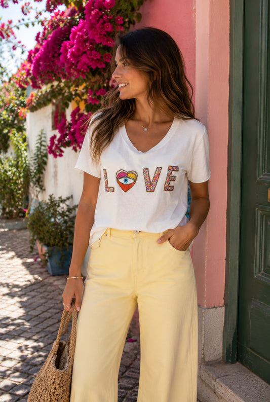 HEART WHITE | T shirt com missangas