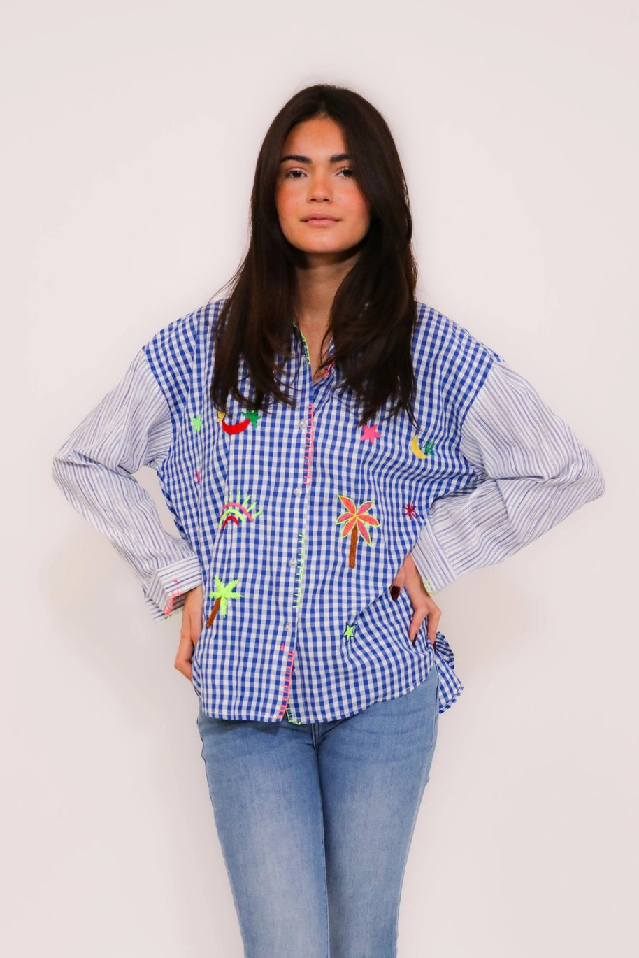 BLUE VICHY FOLK SHIRT