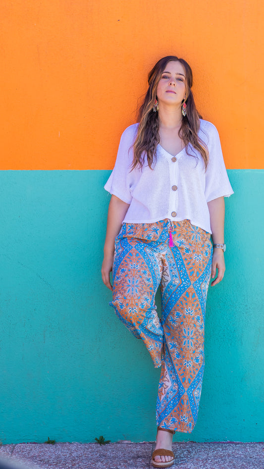 MÍKONOS AZUL | Pantalones estampados