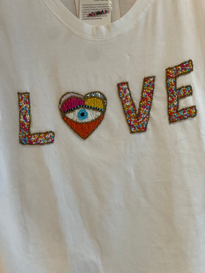 HEART WHITE | T shirt with beads