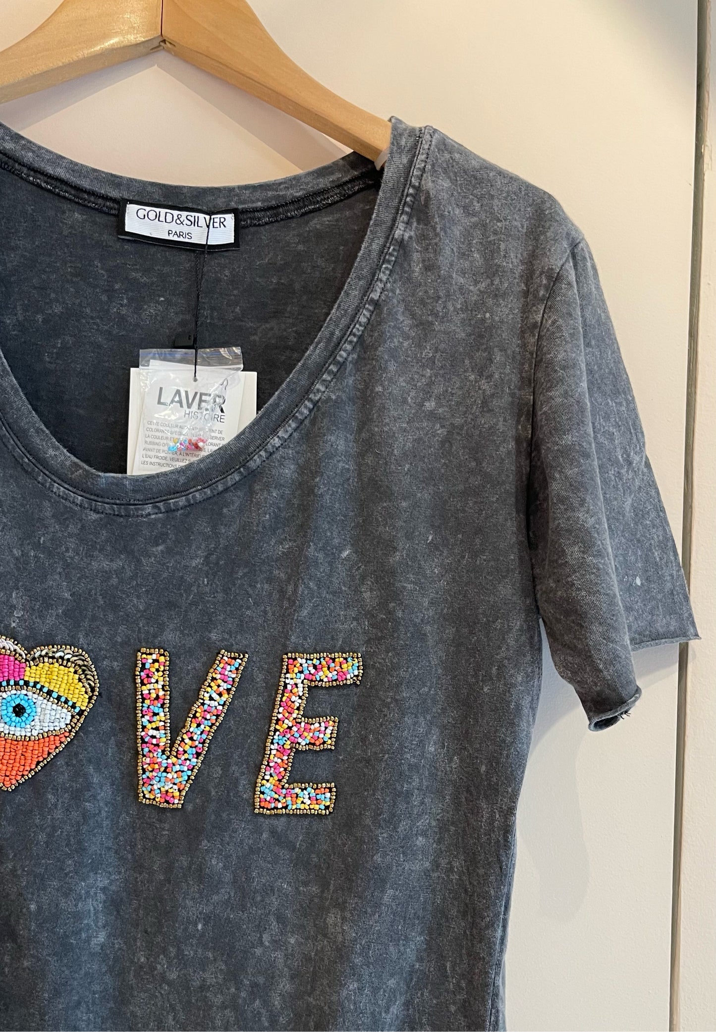 HEART GRAY | T shirt with beads