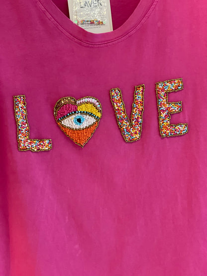 HEART PINK | T shirt with beads