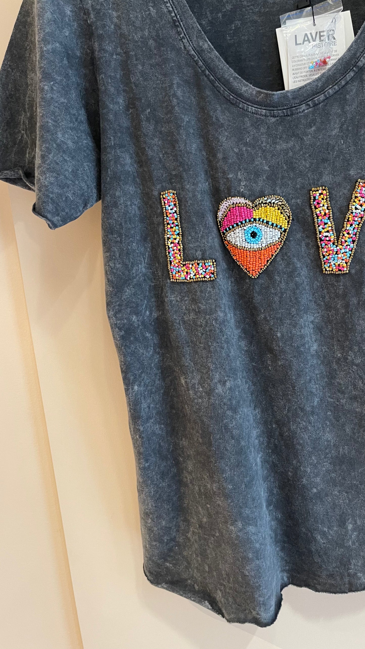 HEART GRAY | T shirt with beads