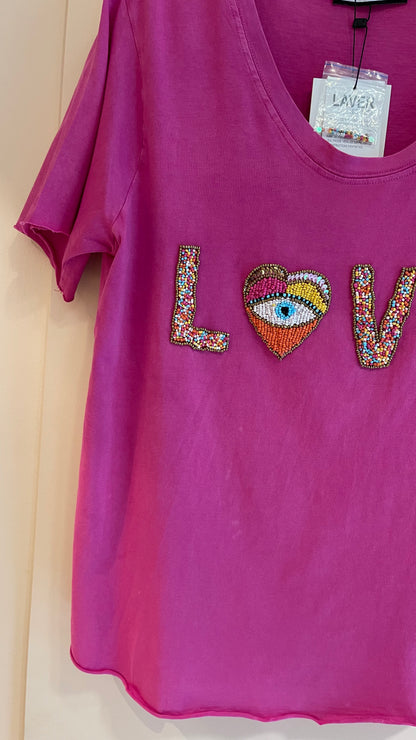 HEART PINK | T shirt with beads
