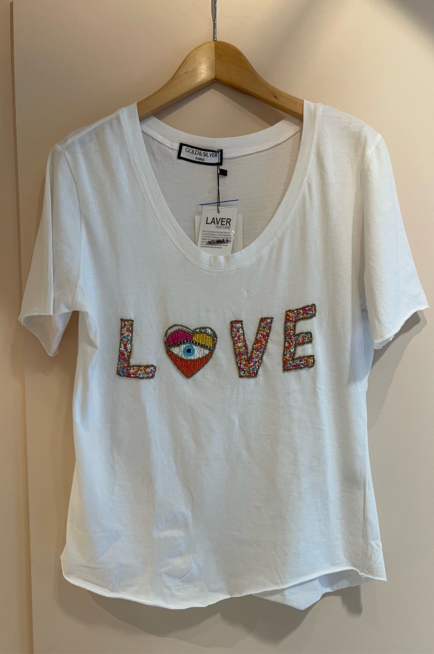 HEART WHITE | T shirt with beads