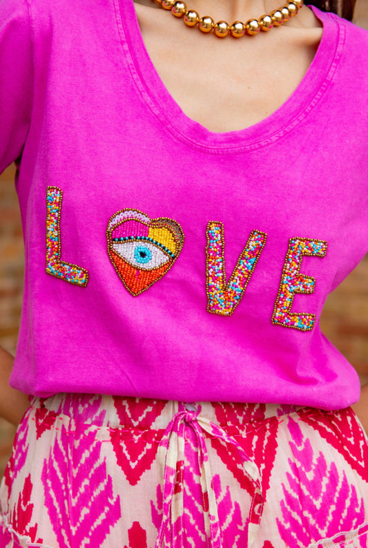 HEART PINK | T shirt with beads