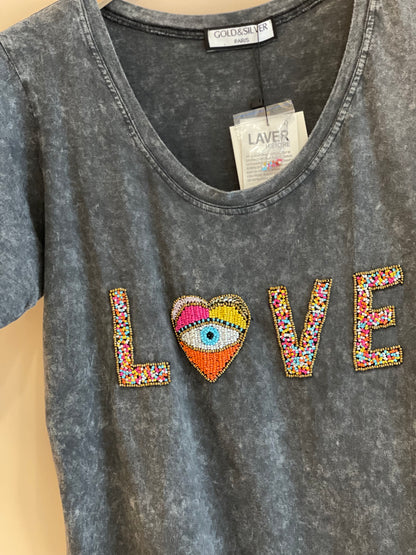 HEART GRAY | T shirt with beads