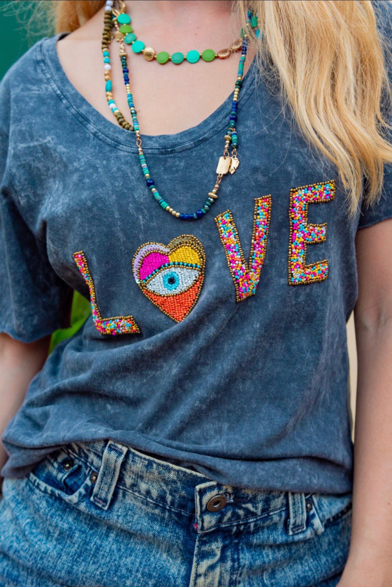 HEART GRAY | T shirt with beads