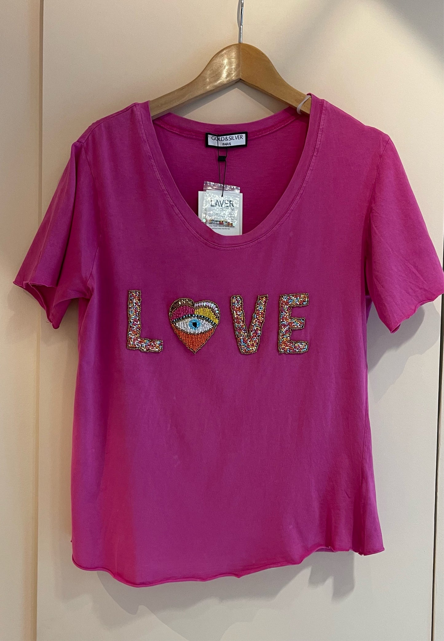 HEART PINK | T shirt with beads