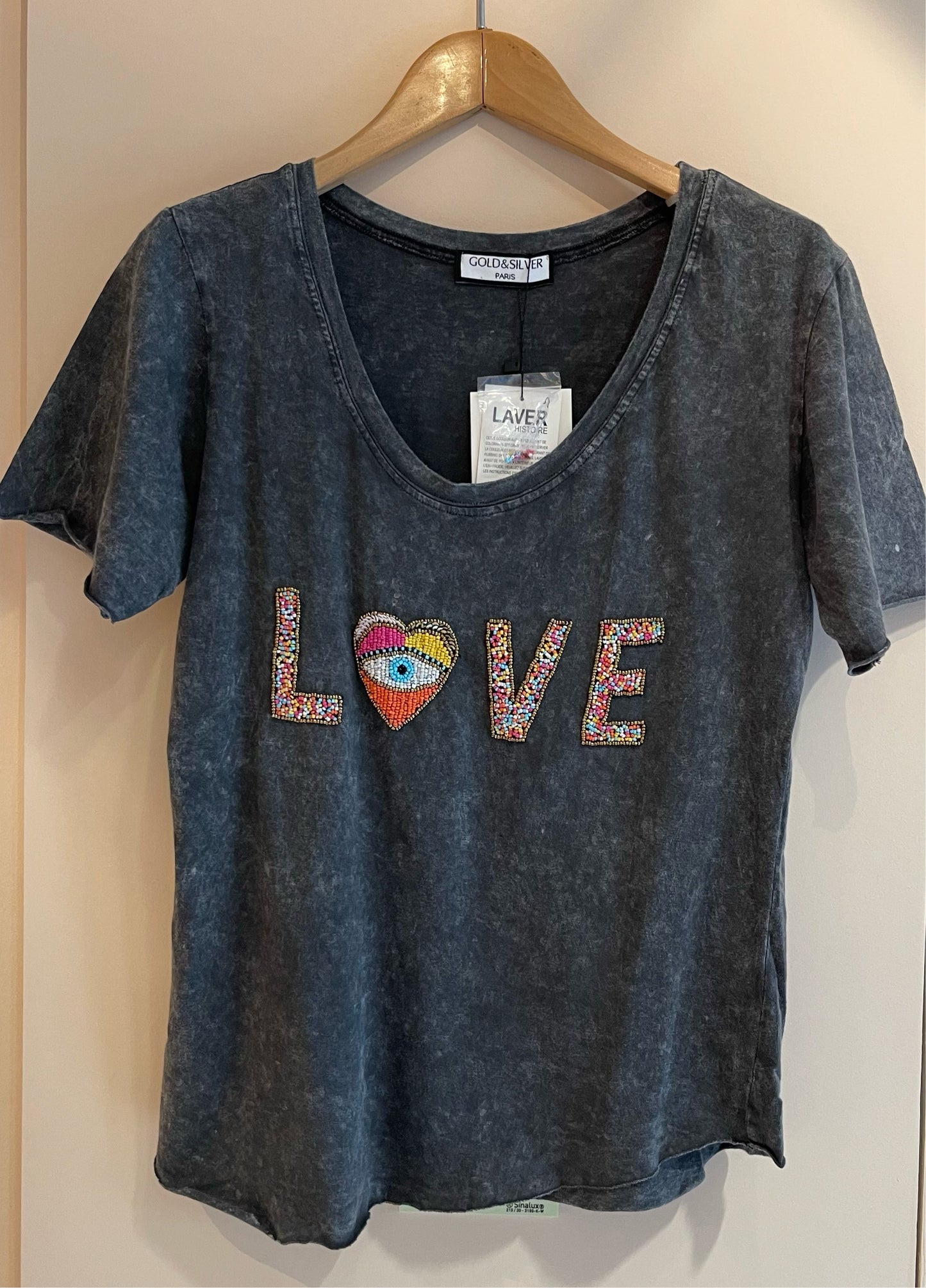 HEART GRAY | T shirt with beads