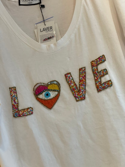 HEART WHITE | T shirt with beads