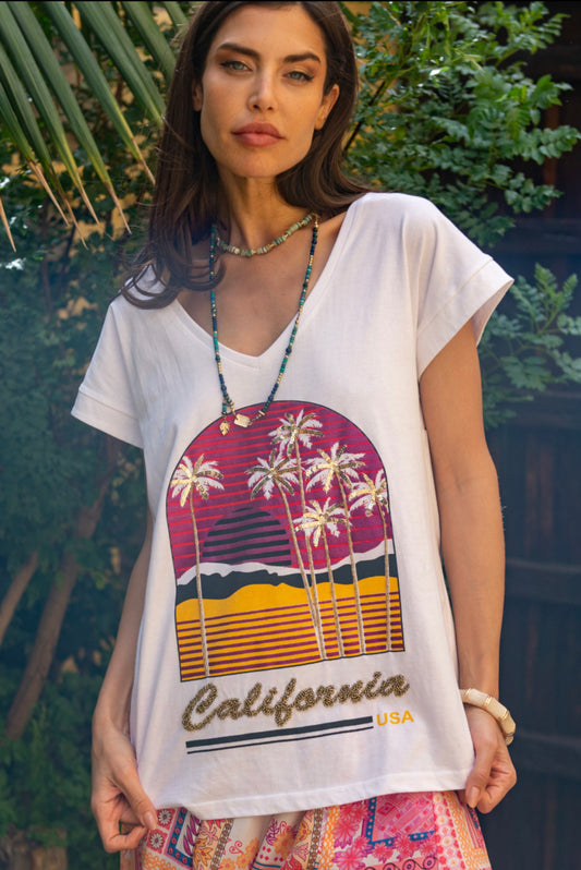 CALIFORNIA WHITE | T shirt with appliques