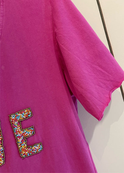 HEART PINK | T shirt with beads